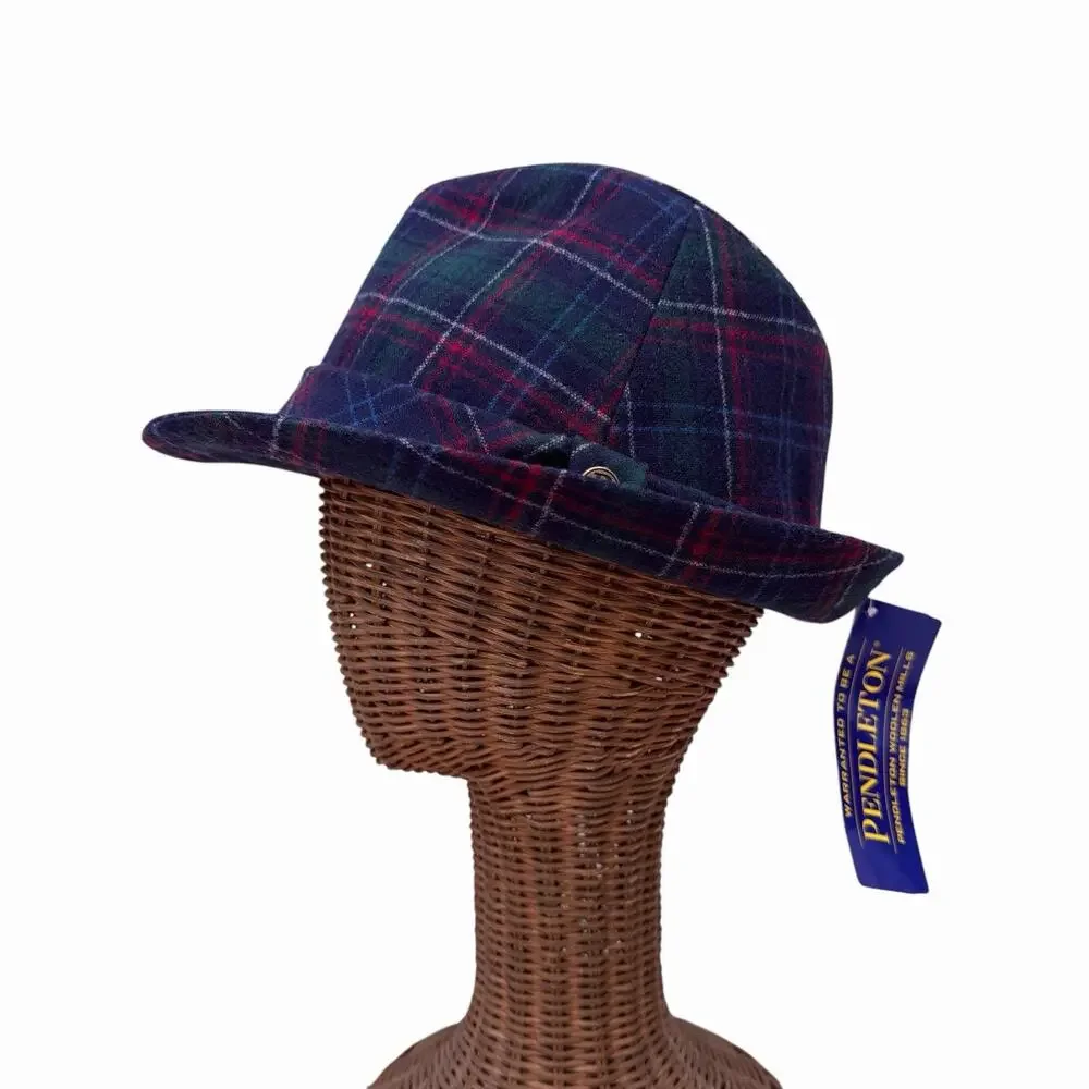 NWT Vintage Pendleton 100% Wool Plaid Fedora Hat Size Large